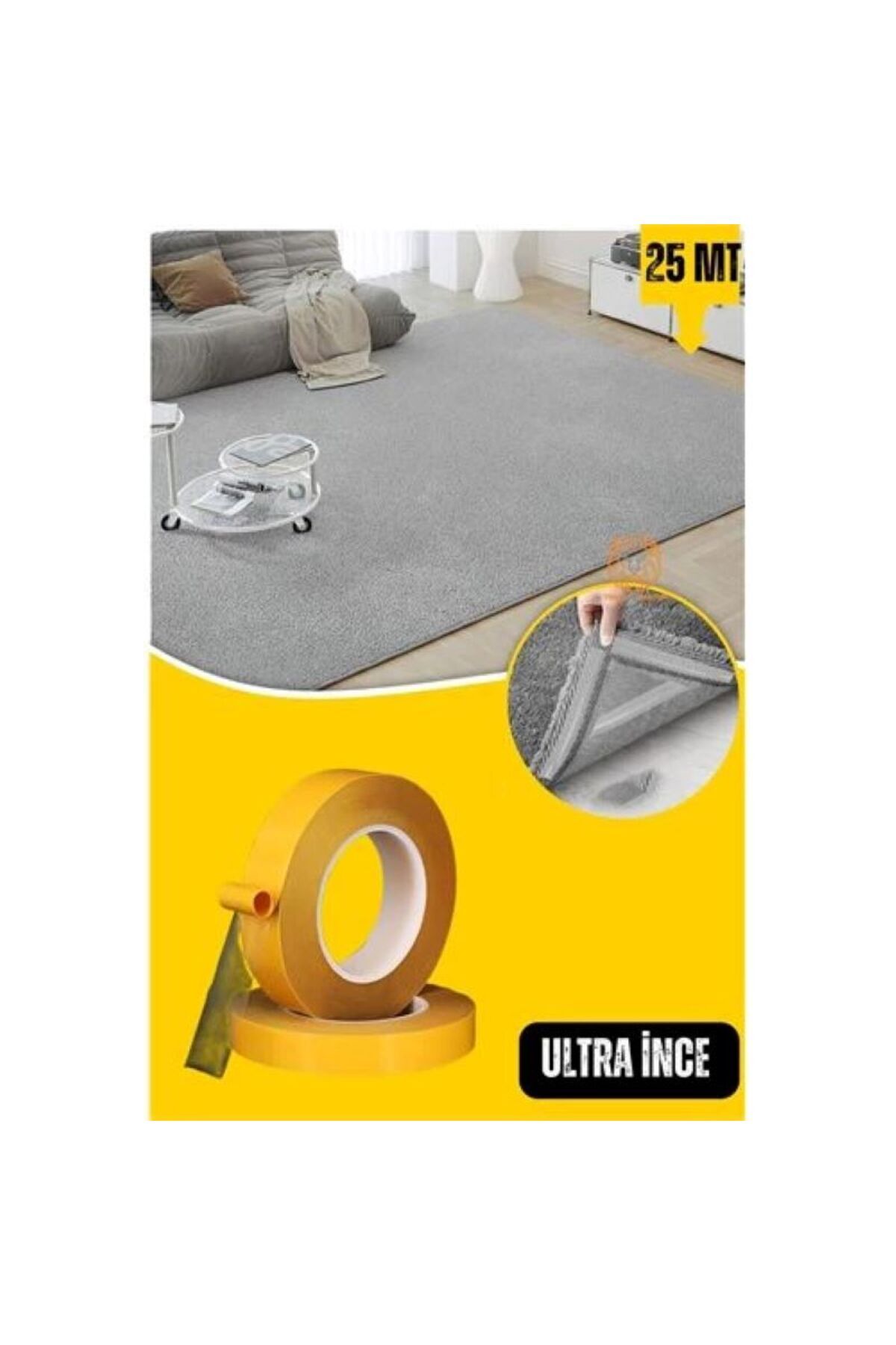 Halı Kaydırmaz Bant Çift Taraflı Çok Amaçlı İz Bırakmaz Sabitleme Bandı 36mm x 25mt