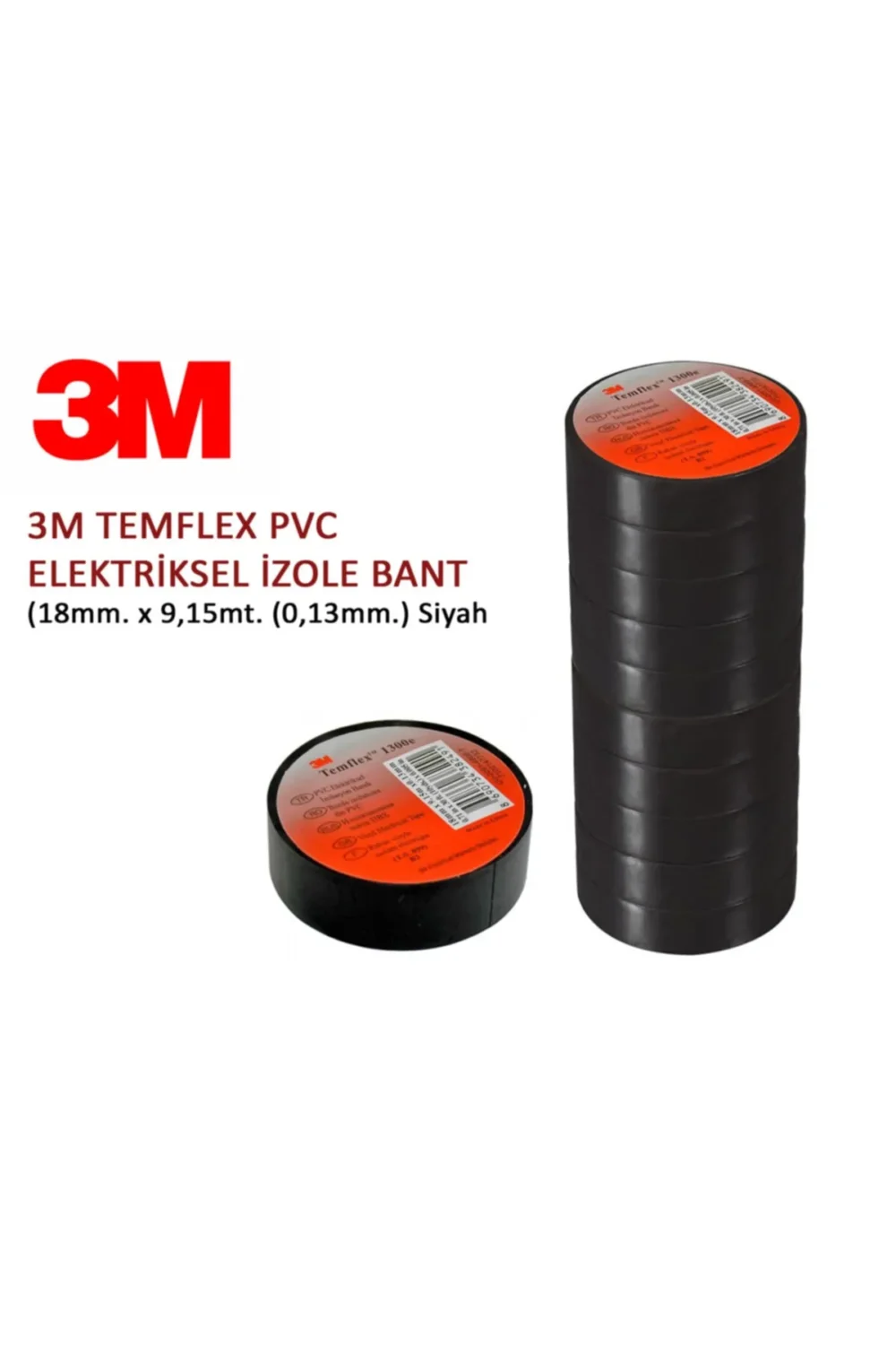 3M 1300e Temflex İzole Elektrik Bandı Siyah 10 ADET 18mm x 9,15mt